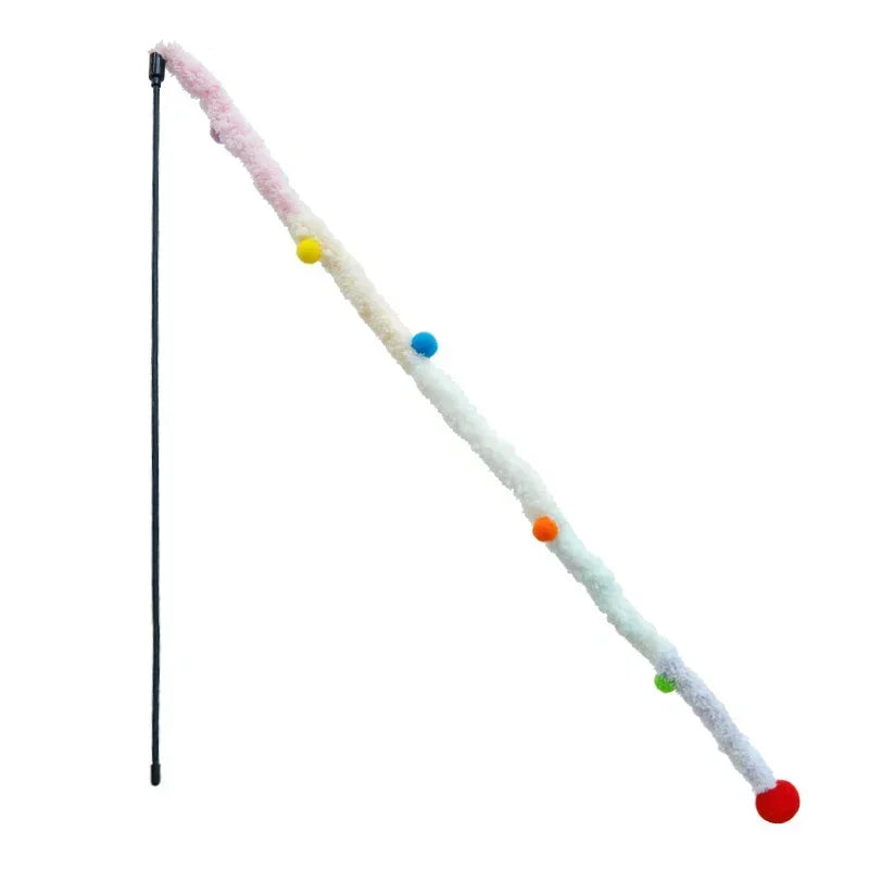 Teaser Wand Toy Cat Teaser Stick with Long Handle, Soft Plush Ball, Bite-resistant