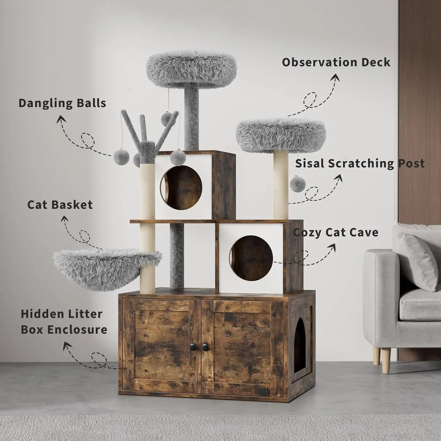 Litter Box Enclosure with Cat Tree Tower