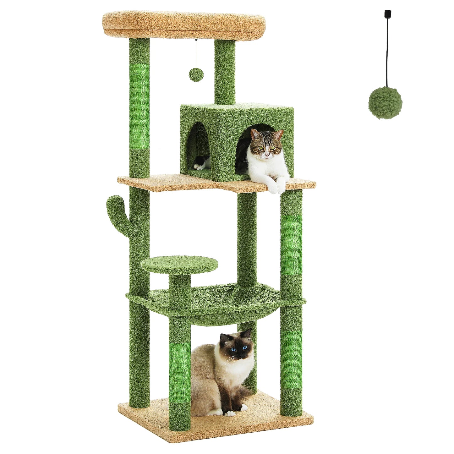 5-Level Cat Tower for Large Cats with Large Hammock, Sisal Covered Scratching Posts, Cozy Condo, and Top Perch