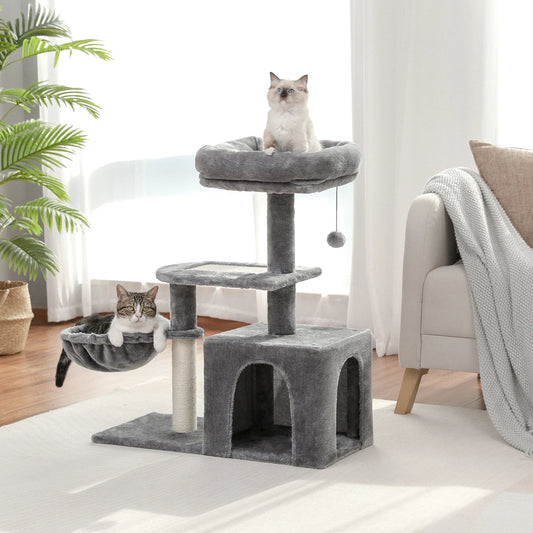 Plush Cat Tower with Large Cat Condo, Deep Hammock and Sisal Cat Scratching Post