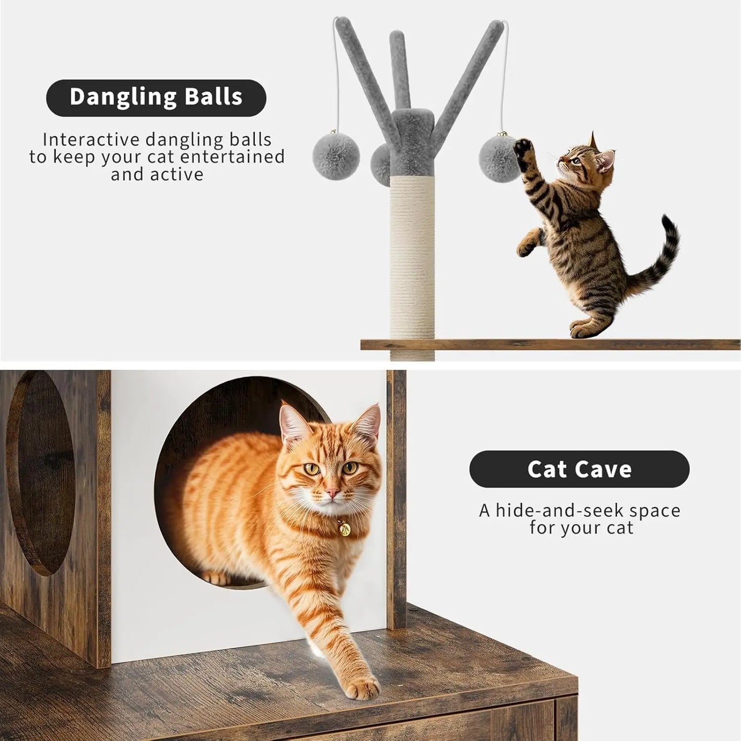 Litter Box Enclosure with Cat Tree Tower