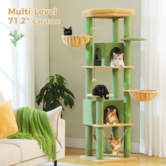 Plush Cat Tower with Sisal Scratching Post, Spacious Condos, Cozy Hammock