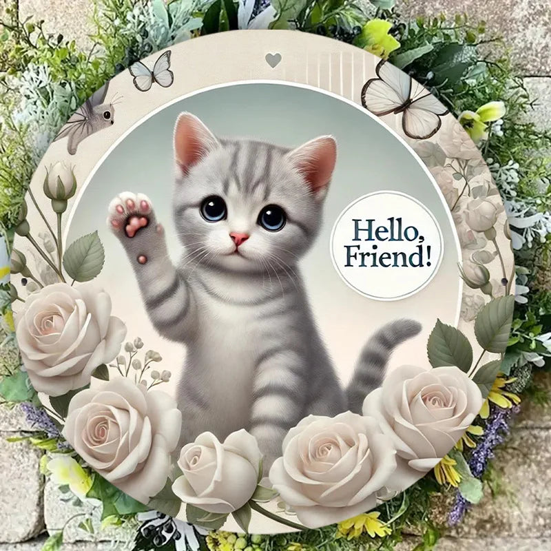 Charming Cat Iron Wall Art - Weatherproof & Durable Aluminum Metal Sign for Home, Cafe, and Apartment Decor