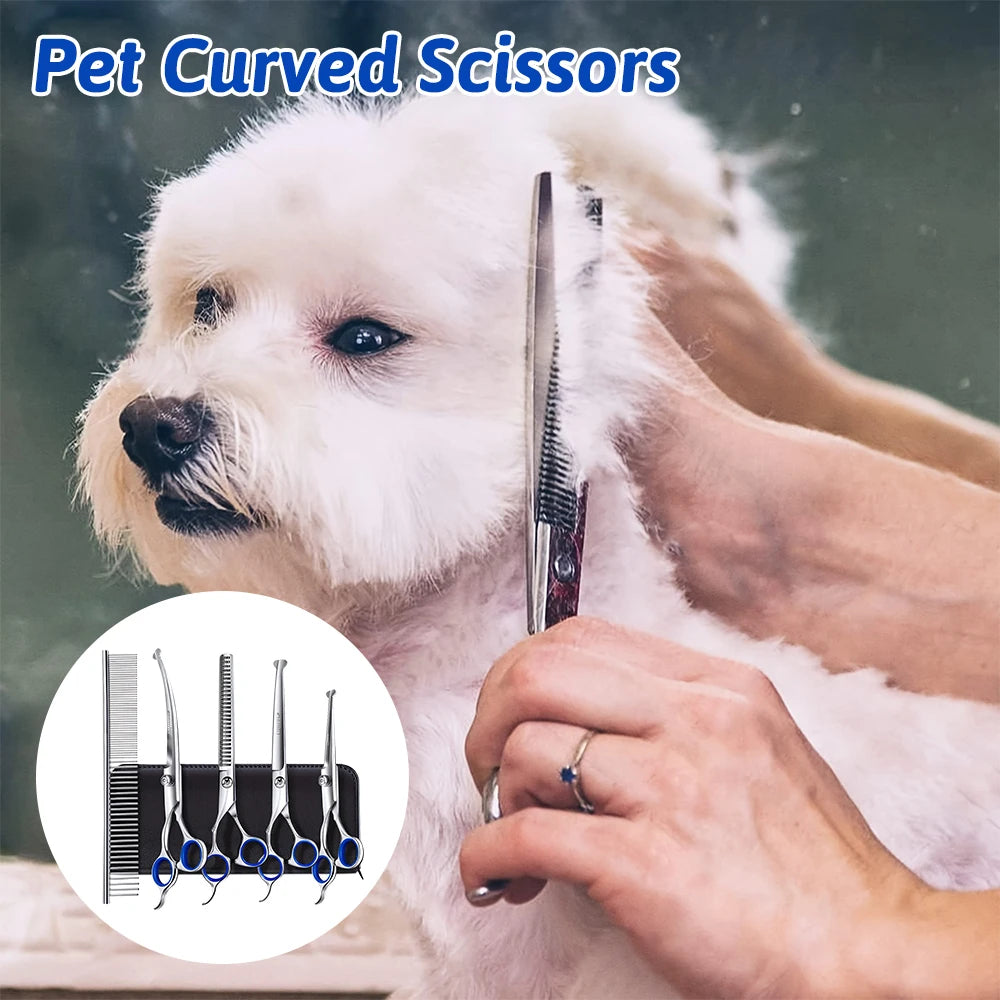 Professional 4CR Stainless Steel 7Pcs/set Scissors for Dog Grooming