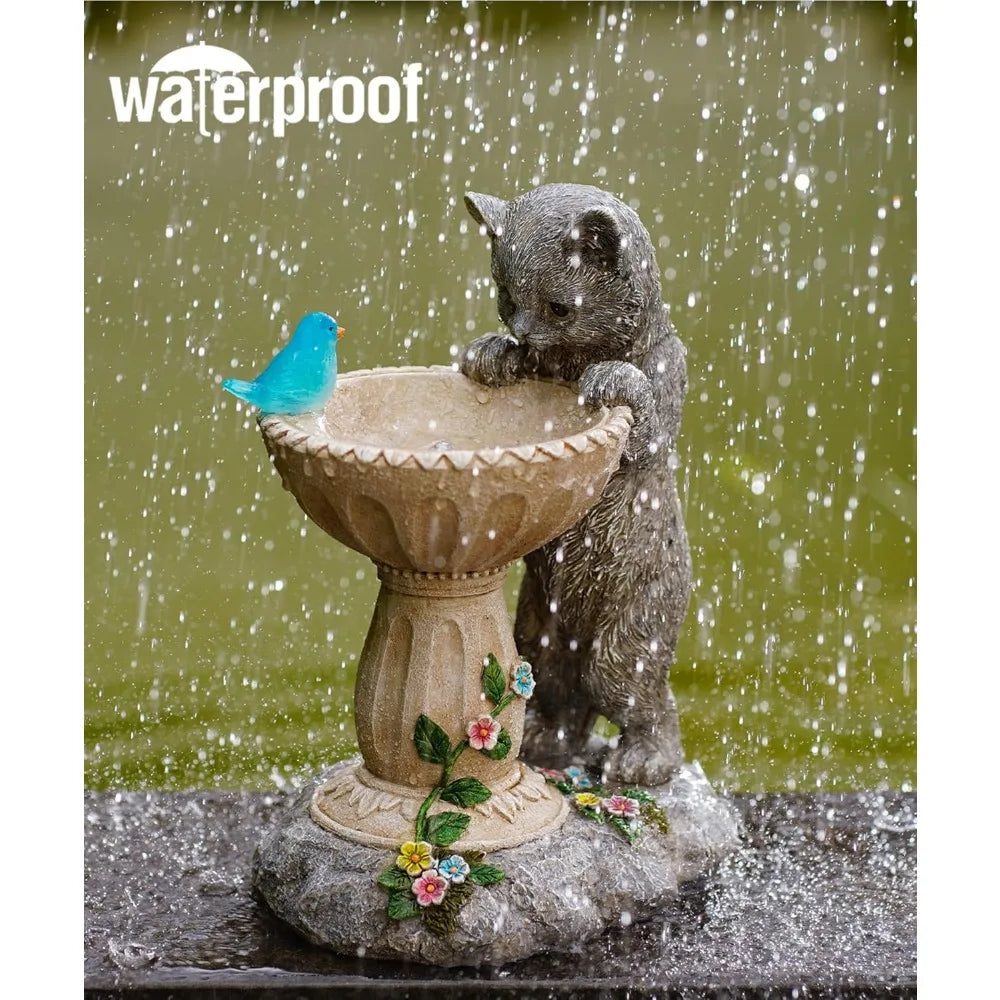 Solar Cat Bird Bath: Outdoor Sculptures for Garden - Unique Gifts - NEW