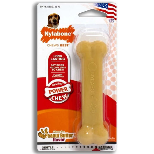 Durable Nylon Dog Chew Toy, Power Chew Bone, Peanut Butter Flavor, Aggressive Chewers Up to 35lbs
