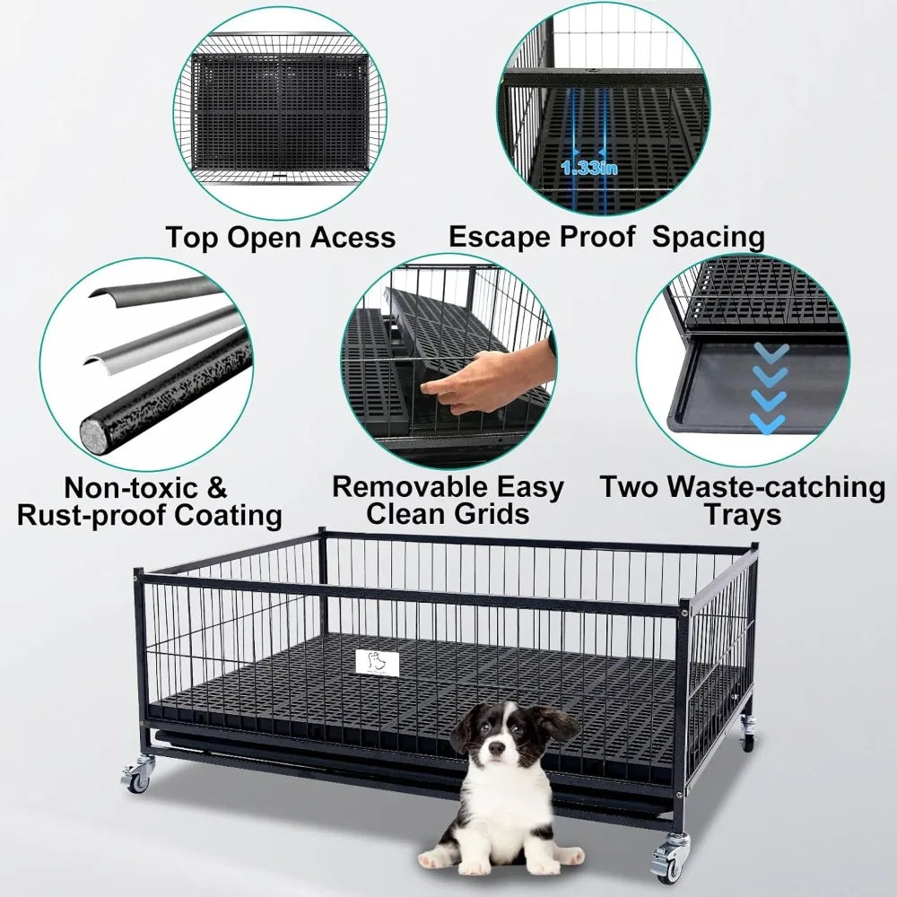 43" Dog Whelping Box for Puppies, Heavy Duty Metal Whelping Box for Small Breed Dogs with Washable Plastic Tray