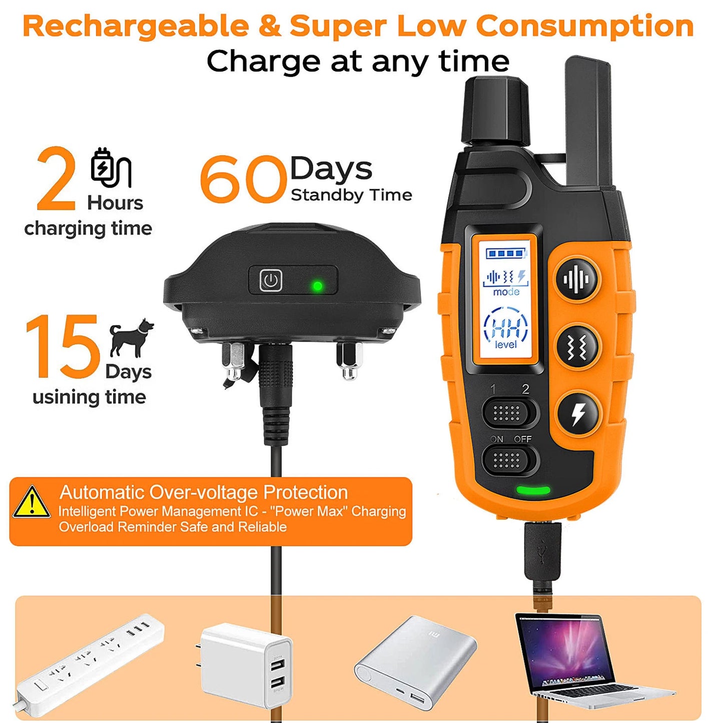 3300Ft Electric Dog Training Collar With Shock / Vibration