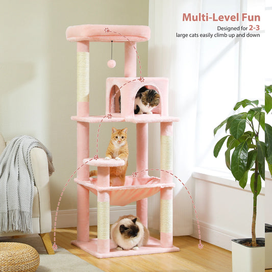 Multi-Level Cat Tower with Large Hammock, Sisal Covered Scratching Posts, Cozy Condo and Top Perch