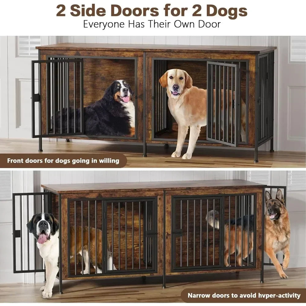 Extra Large Double Dog Crate Furniture Large Breed, 78.74"L x 27.56"W x 32.68"H