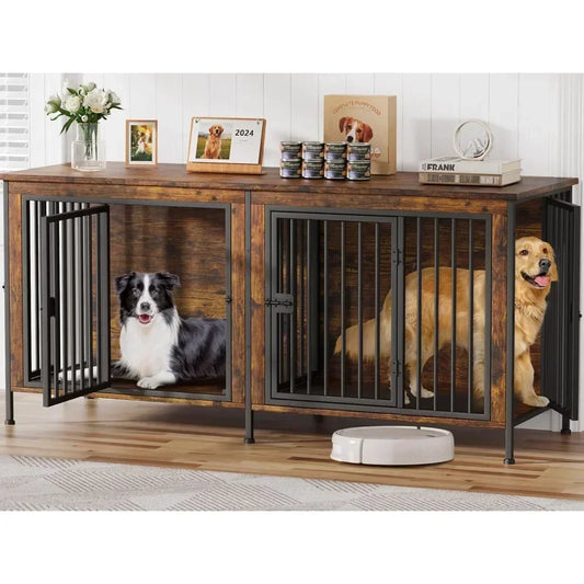 Extra Large Double Dog Crate Furniture Large Breed, 78.74"L x 27.56"W x 32.68"H
