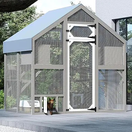 71" H Outdoor Cat Enclosure, Walk in Cats House Outside Weatherproof, Attach to House's Window