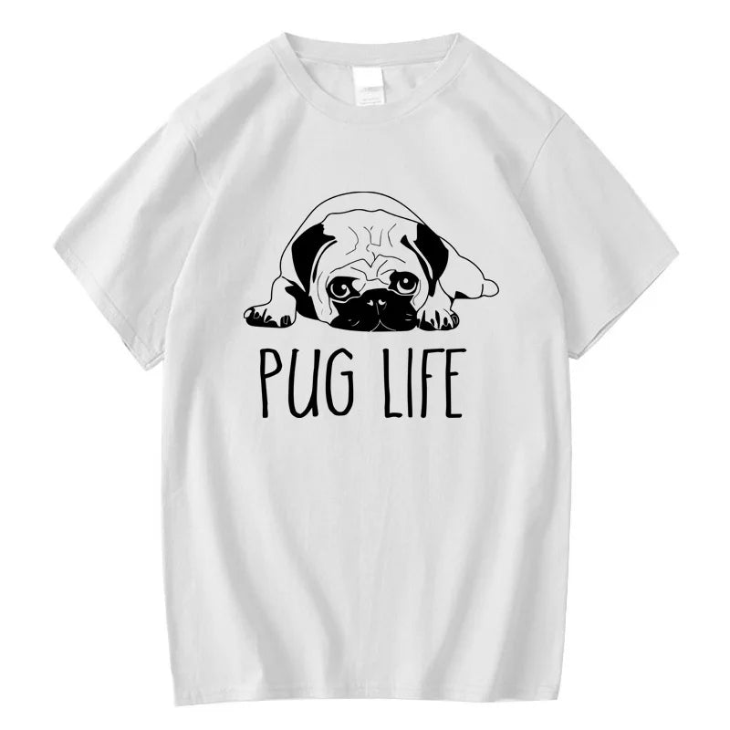 Men's High Quality T-shirt 100% Cotton Funny Pug Printed Loose Crewneck T Shirt
