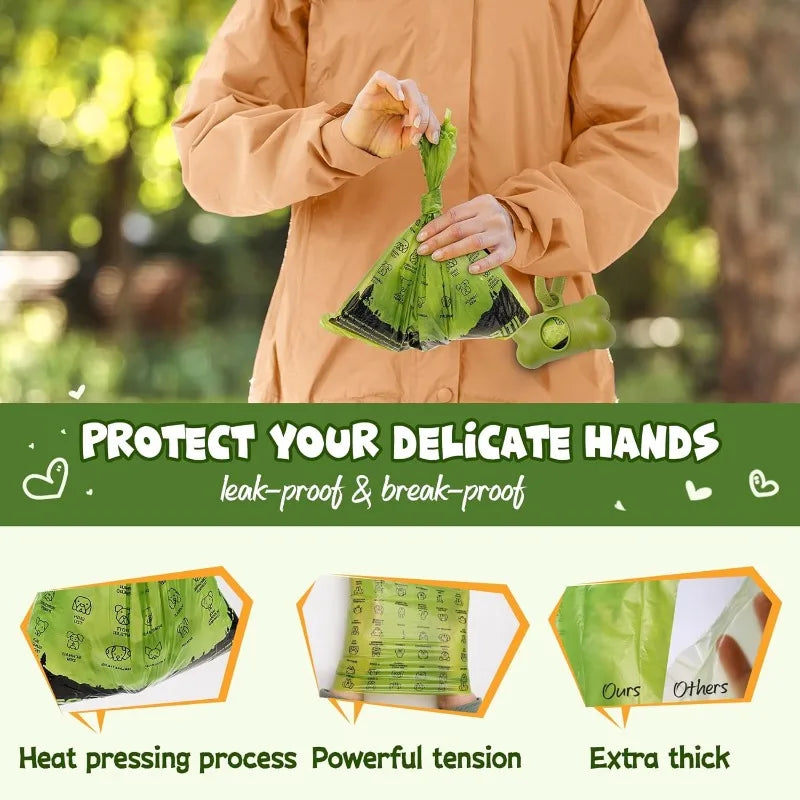 Dog Poop Bag Set with Dispenser & Leash Clip,
