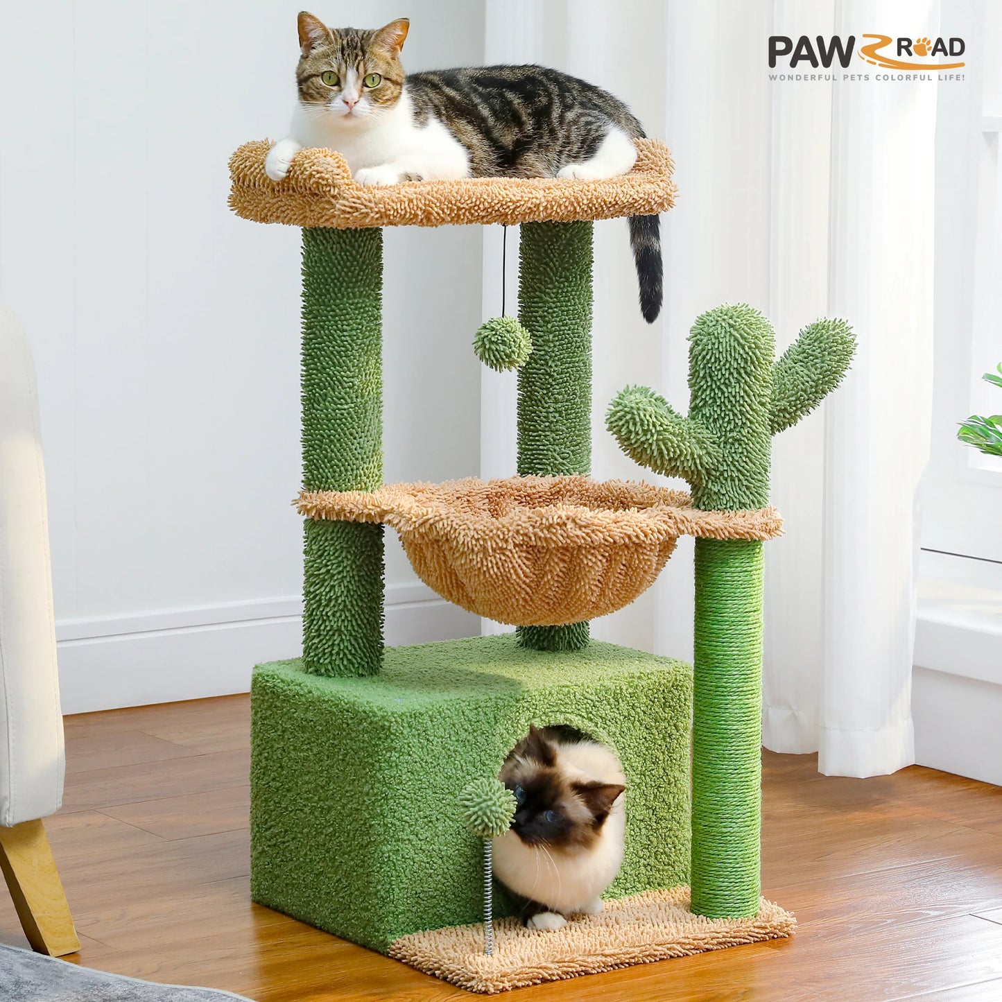 4-in-1 Cat Tree with Large Cat Condo, Sisal Scratching Post, Deep Hammock, Cozy Top Perch
