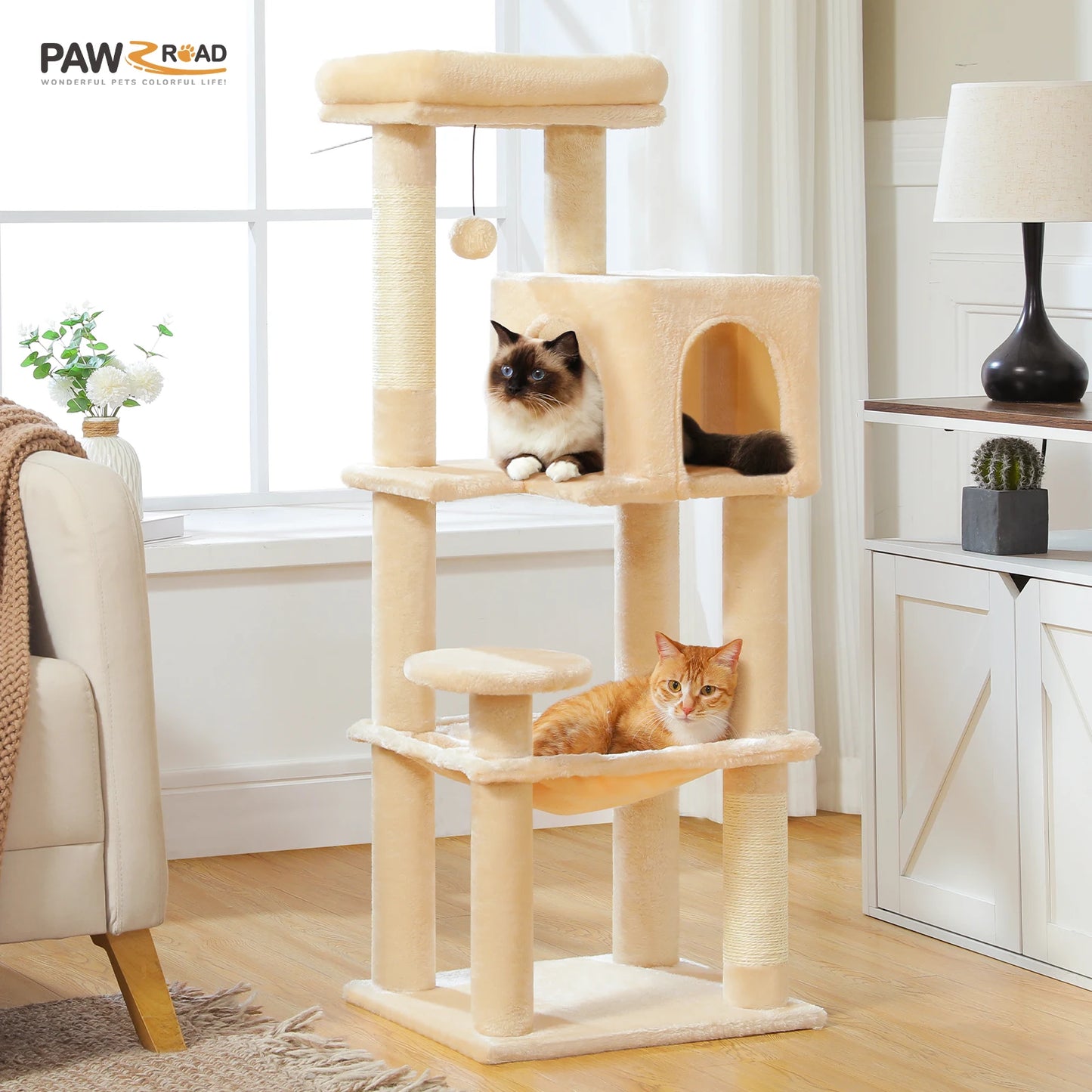 Multi-Level Cat Tree with Sisal Scratching Posts, Cozy Condo and a Big Hammock