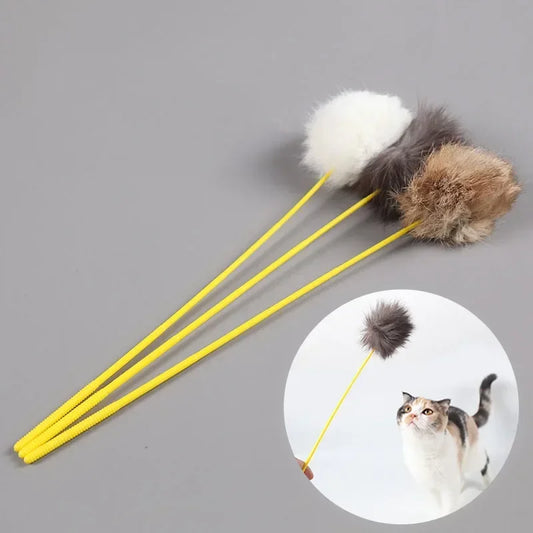Random Color Tease Stick, Faux Rabbit Fur Pompom