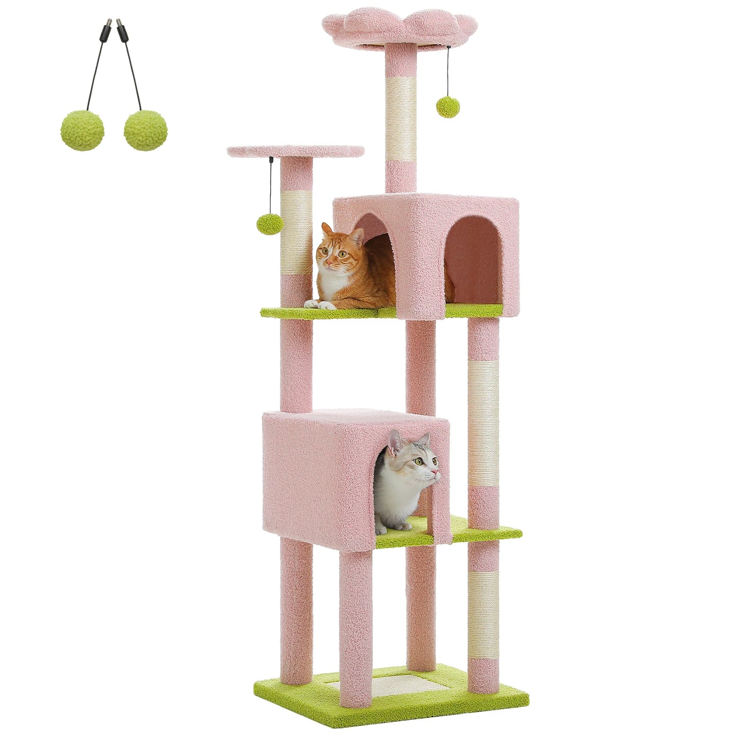 Cat Tree Tower with 4 Natural Sisal Scratching Posts, 2 Spacious Cozy Condos
