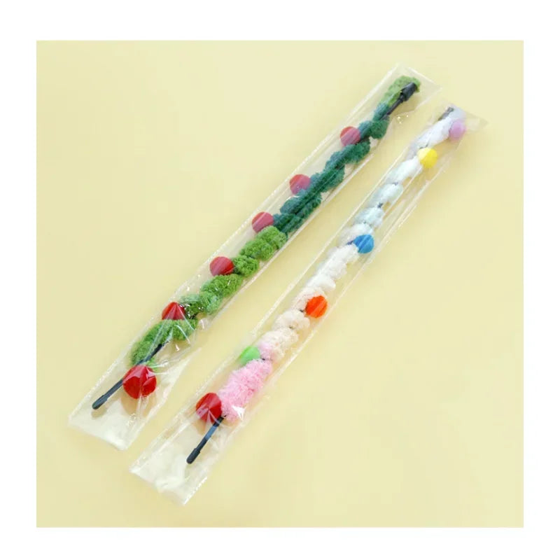 Teaser Wand Toy Cat Teaser Stick with Long Handle, Soft Plush Ball, Bite-resistant