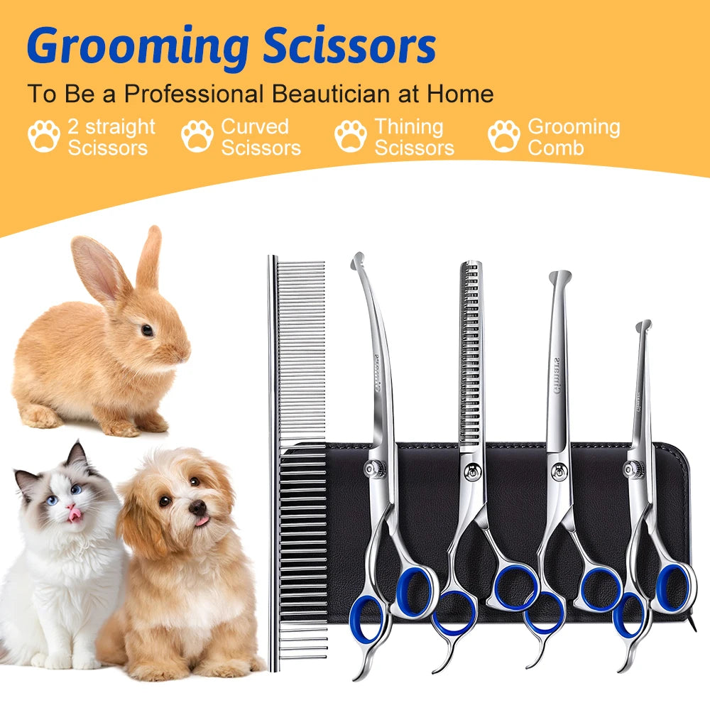 Professional 4CR Stainless Steel 7Pcs/set Scissors for Dog Grooming