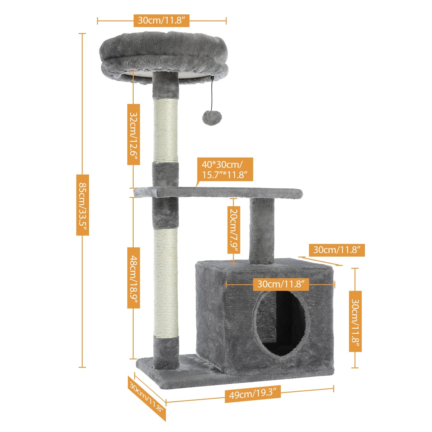 Small Cat Tree with Sisal Scratching Posts, Top Perch, Cozy Condo