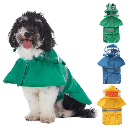 Fashionable Reflective Cute Dog Raincoat Hooded Waterproof Jacket
