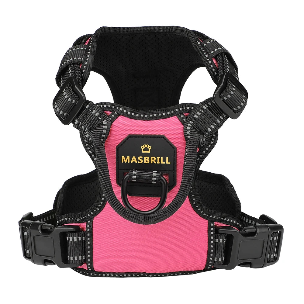 MASBRILL  No Pull Nylon Adjustable Reflective Dog Harness with 2 Metal Leash Hooks