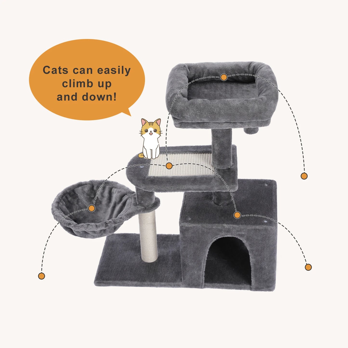 Plush Cat Tower with Large Cat Condo, Deep Hammock and Sisal Cat Scratching Post