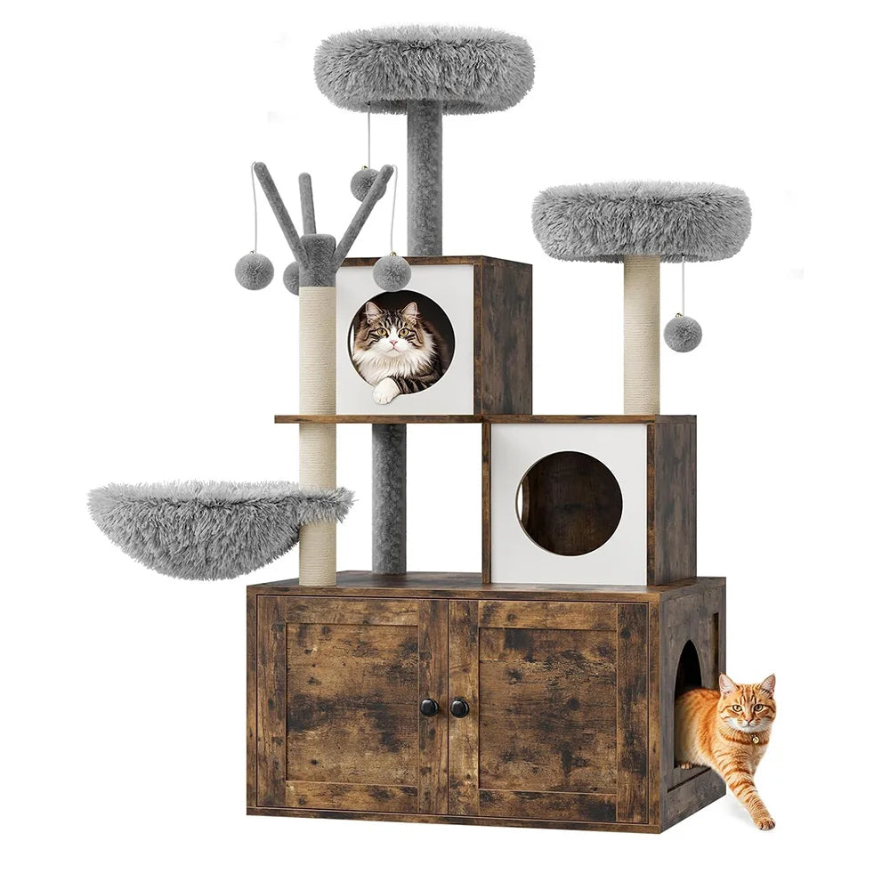 Litter Box Enclosure with Cat Tree Tower